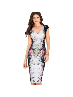 Krémové midi šaty s potiskem